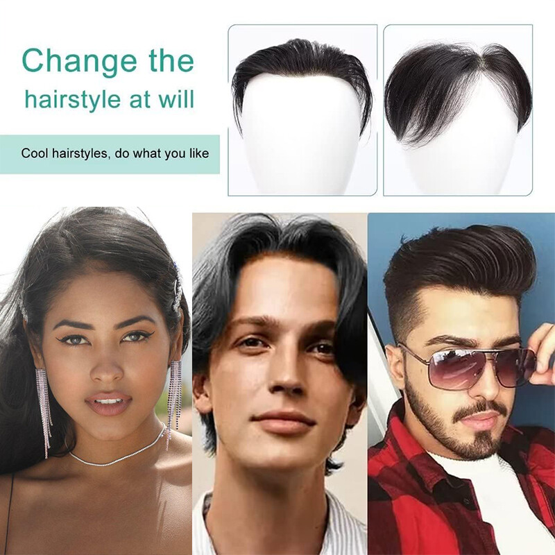 Mens Toupee 100% Remy Human Hair Frontal Receding Hairline Hairpiece Replacement