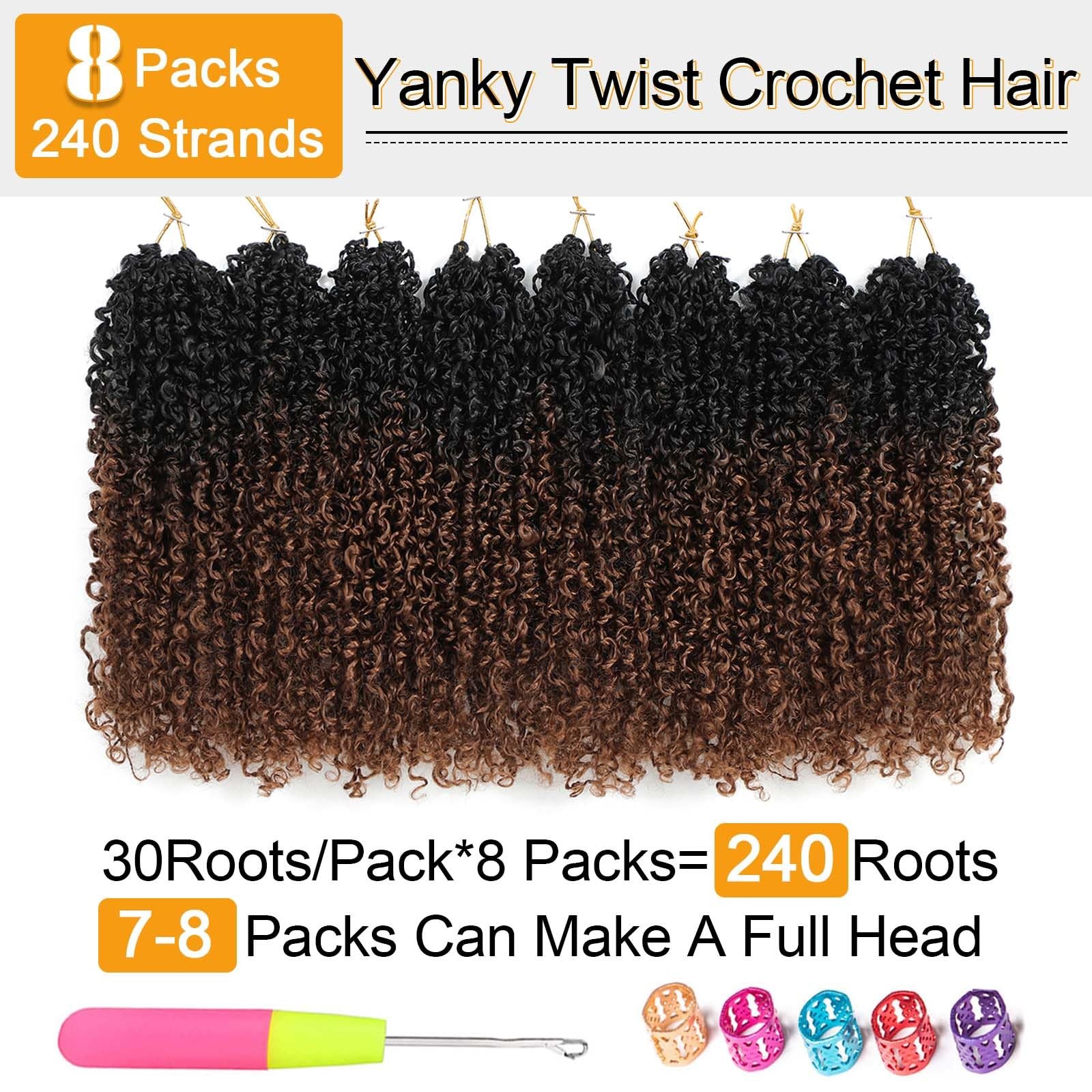 8 Inch Yanky Twist Crochet Hair 8 Packs Pre-looped Brown Spring Mini Passion