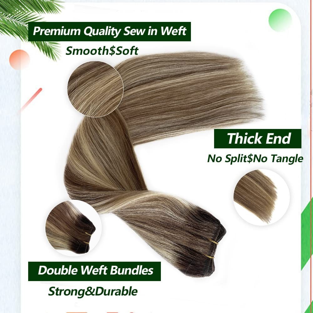 Luxury 12 Inch Ombre Human Hair Extensions with Ash Brown & Blonde Highlights