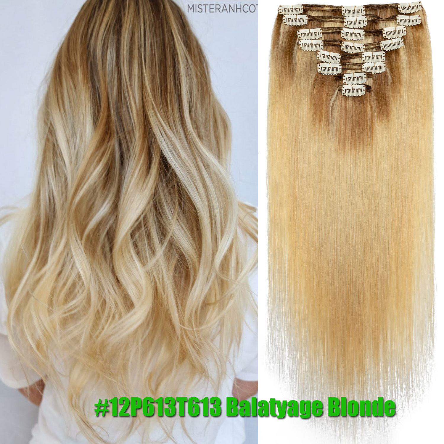 Extra Thick Double Weft Clip In 100% Remy Human Hair Extensions Full Head Blonde
