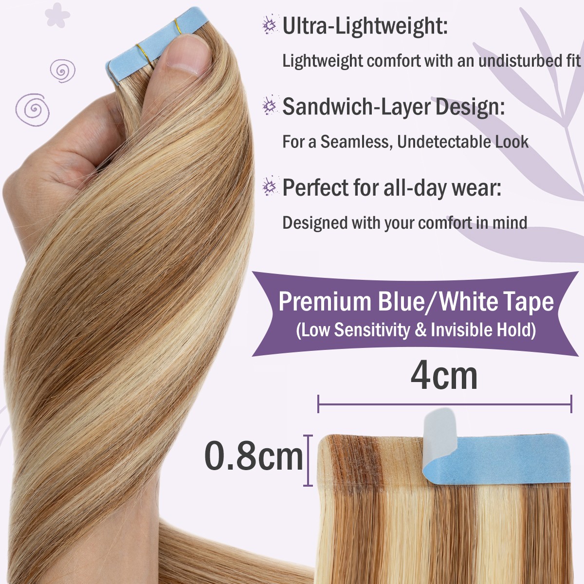 Seamless Tape in Skin Weft 100% Remy Human Hair Extensions Highlight Thick 60PCS