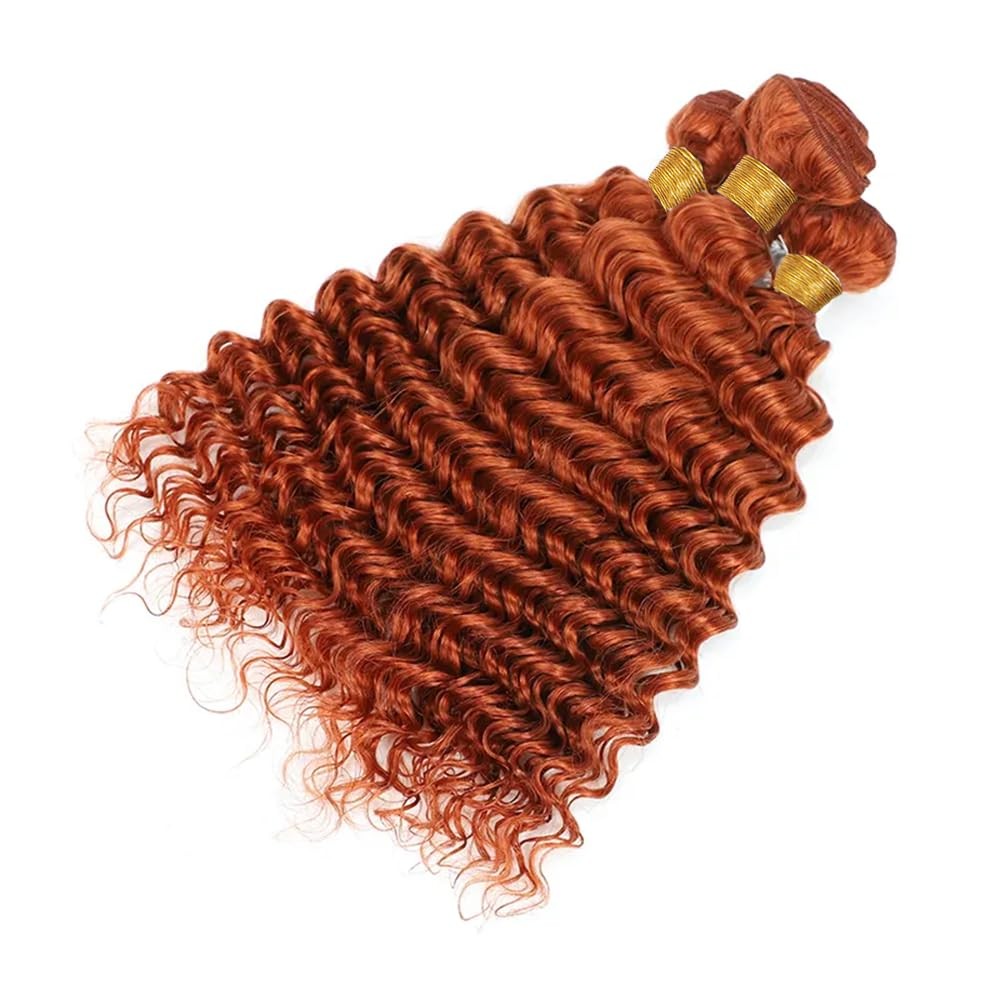 Qeuope Burnt Orange Deep Curly Wet And Wavy Bundles Human Hair Color 350 Ginger