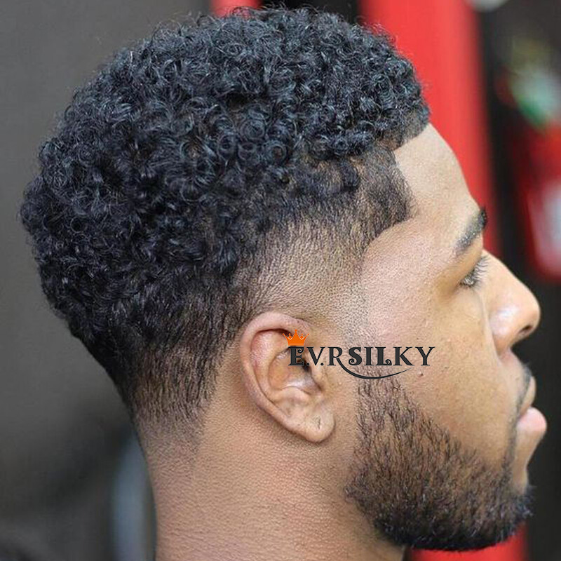 Nice 12mm Curly Men Toupee Human Hair Durable Thin Skin Full Pu Base Male Wig