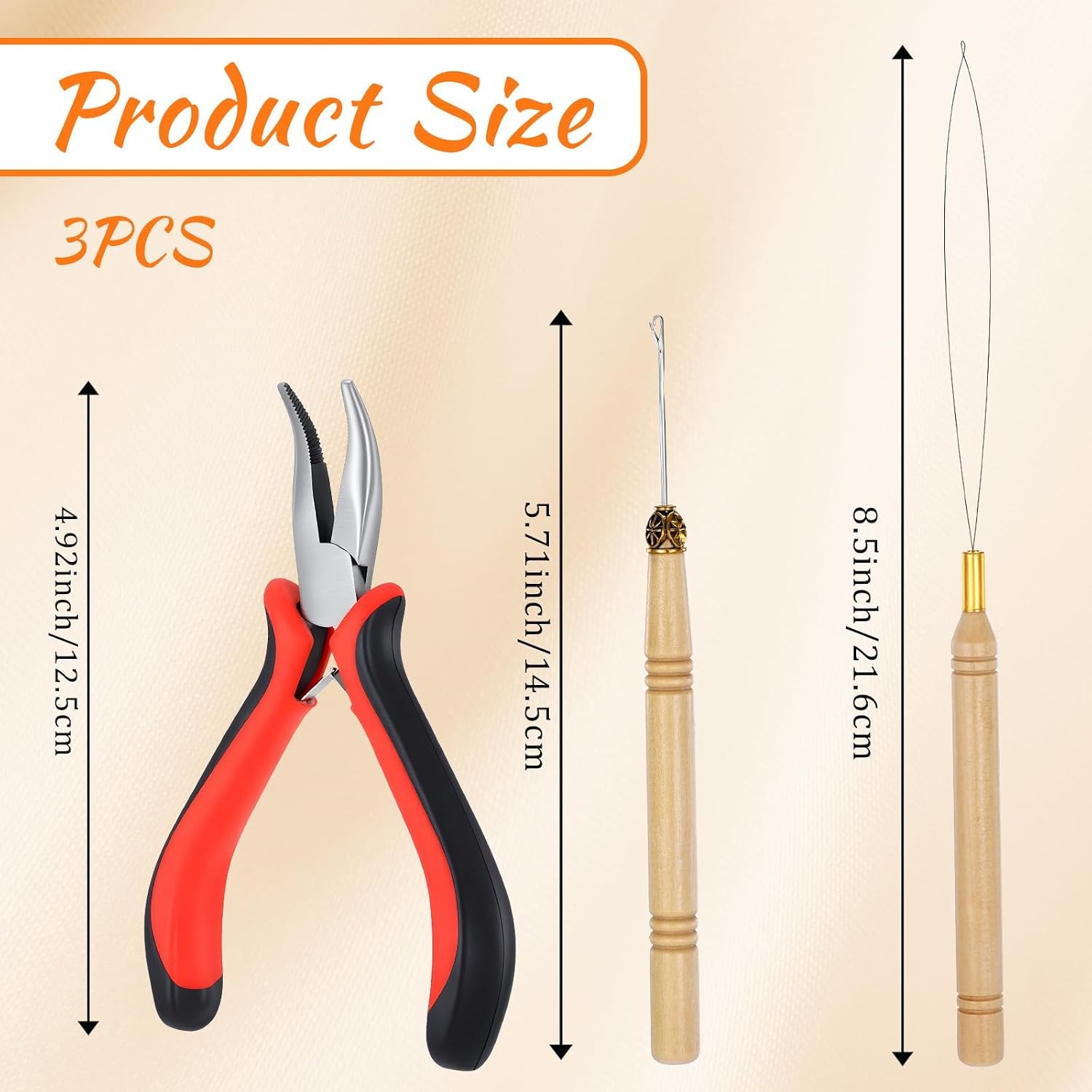 3 Pcs Hair Extension Beads Kit, Micro Link Tool Kit Loop Needle Threader Pulling