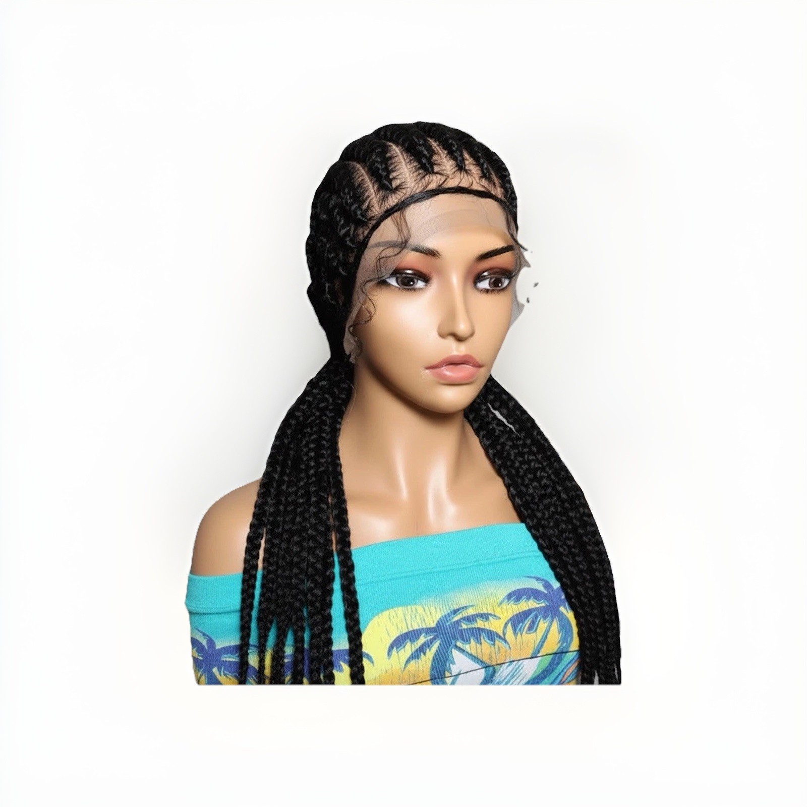 Braided Wig. Cornrow Large Braids. Full Lace with Baby Hair. 38in
