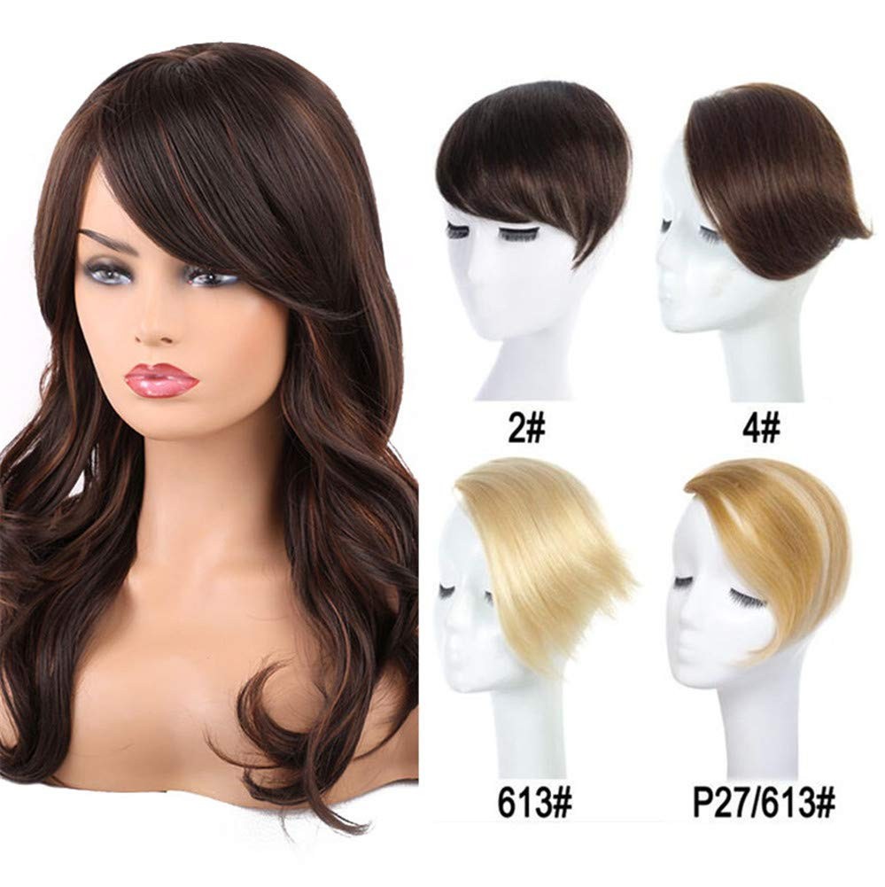 8″ Invisible Side-Swept Hair Bangs Clip In Topper 100% Human Hair Extension