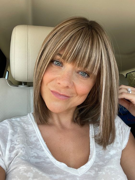 Highlight Brown Blonde Short Straight Short Bob Wig Human Hair Wigs with Bangs