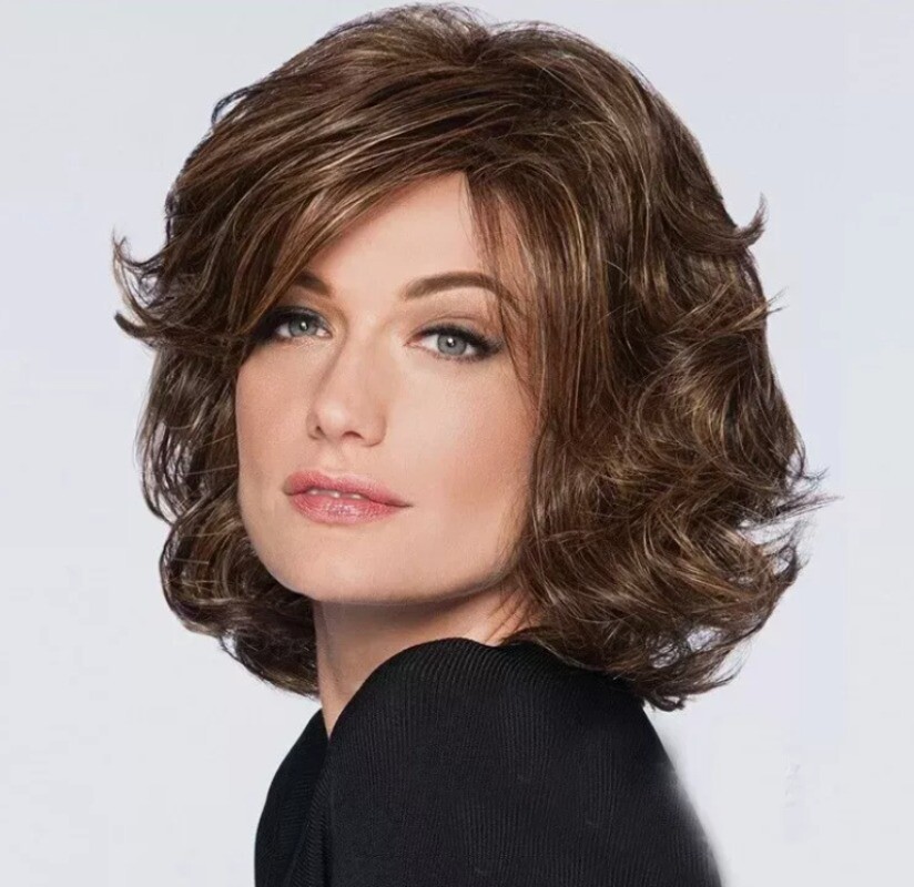 Women’s Short Curly hair Dark Brown Layered Capless Wig 12 Inch
