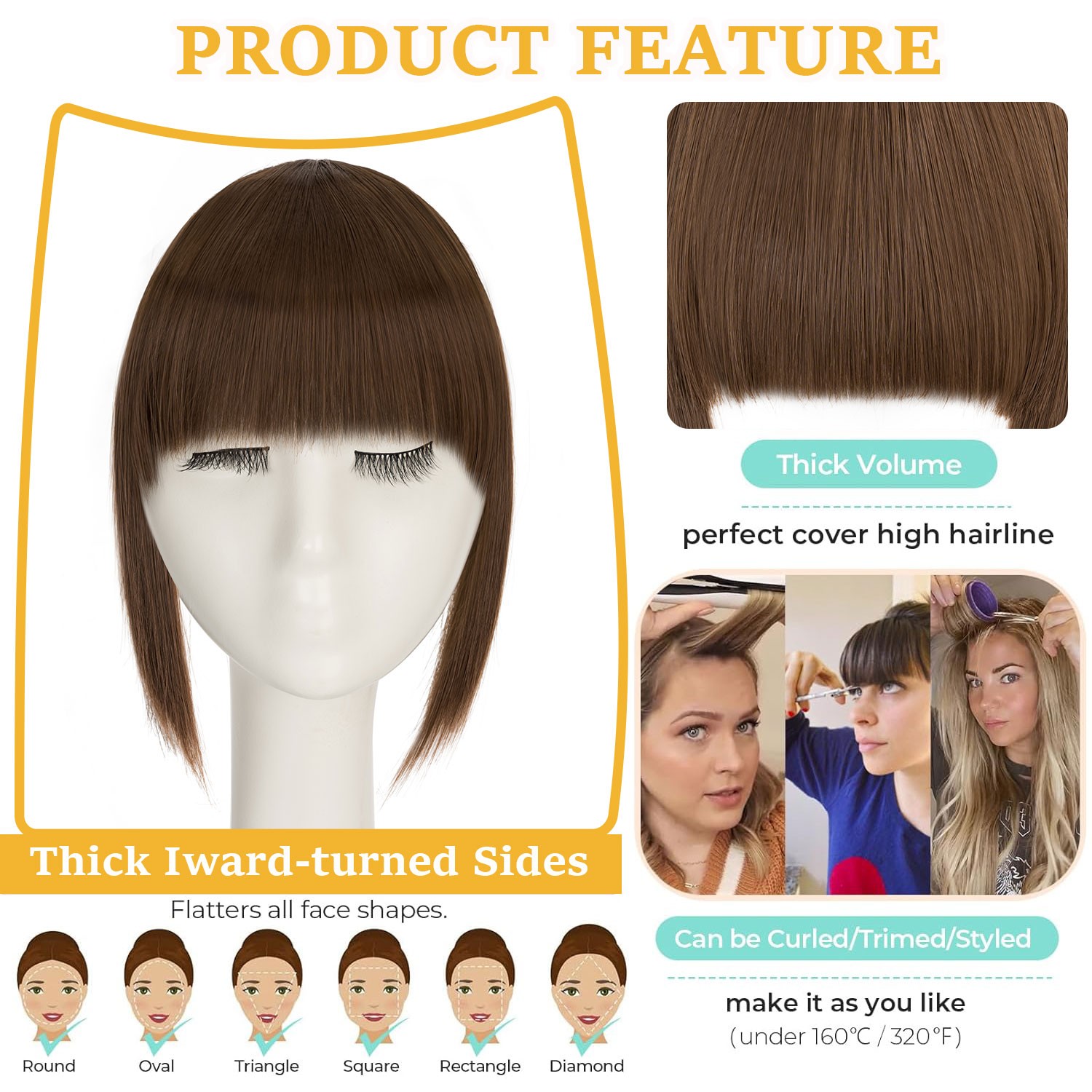 Neat Bangs Clip in Hair Extensions Thick Bangs Fringe As Human Front Hairpiece M
