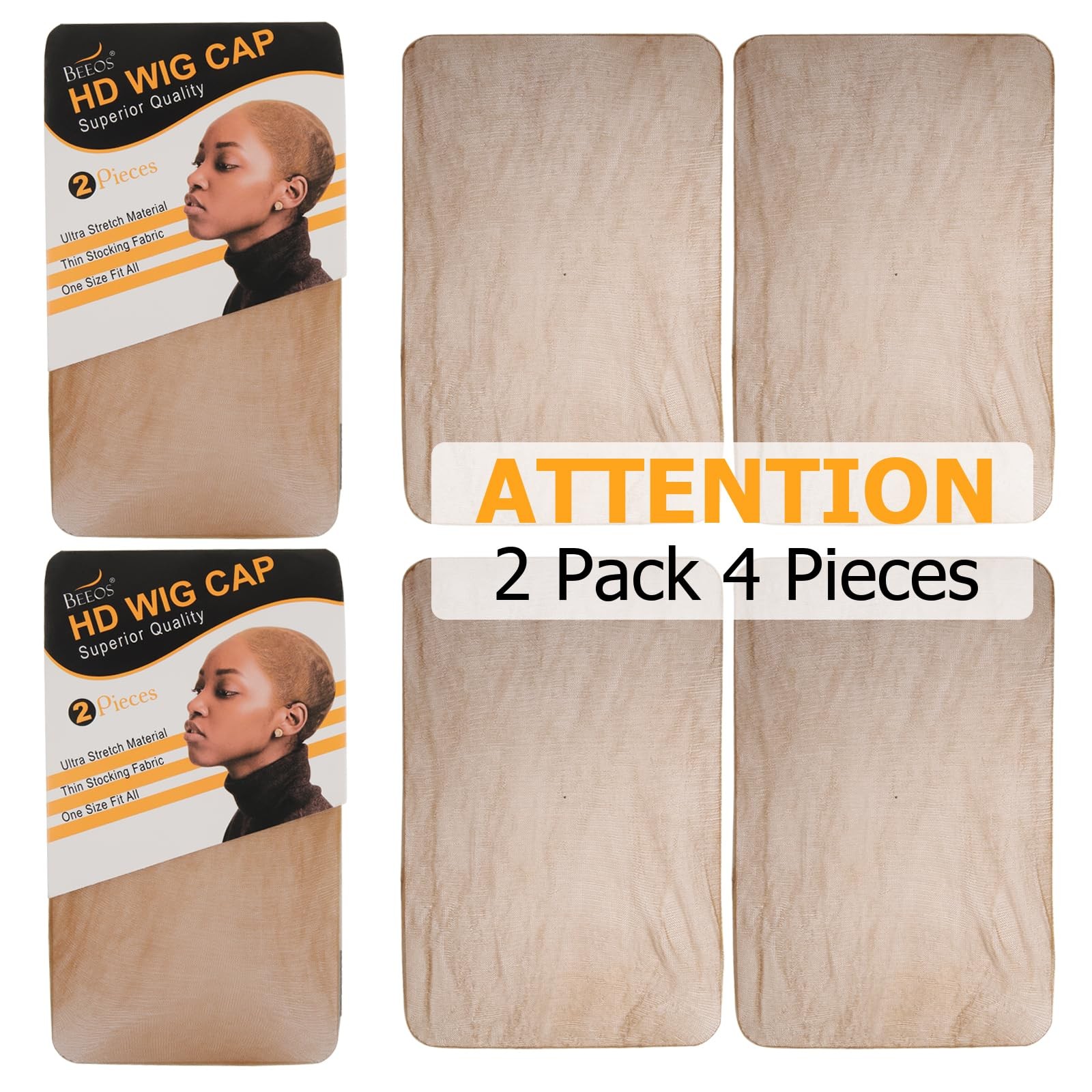 BEEOS Dark Brown Skinlike HD Wig Cap for Women, Cap, 4 PCS