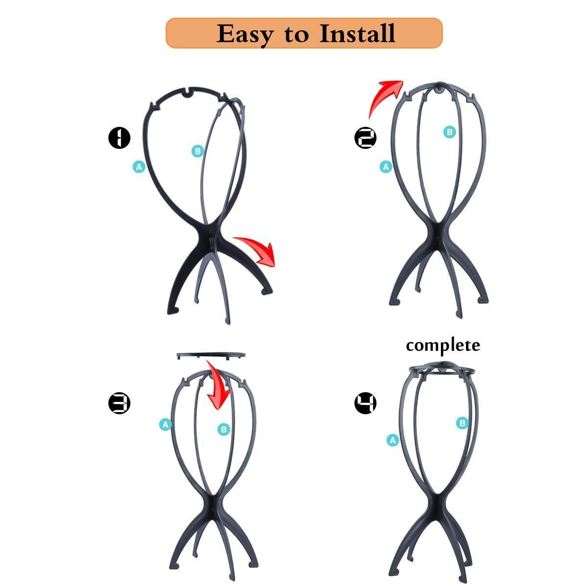 6 Pack Short Wig Stand Portable Wig Holder for multiple Wigs and Hats, 14.2 I…