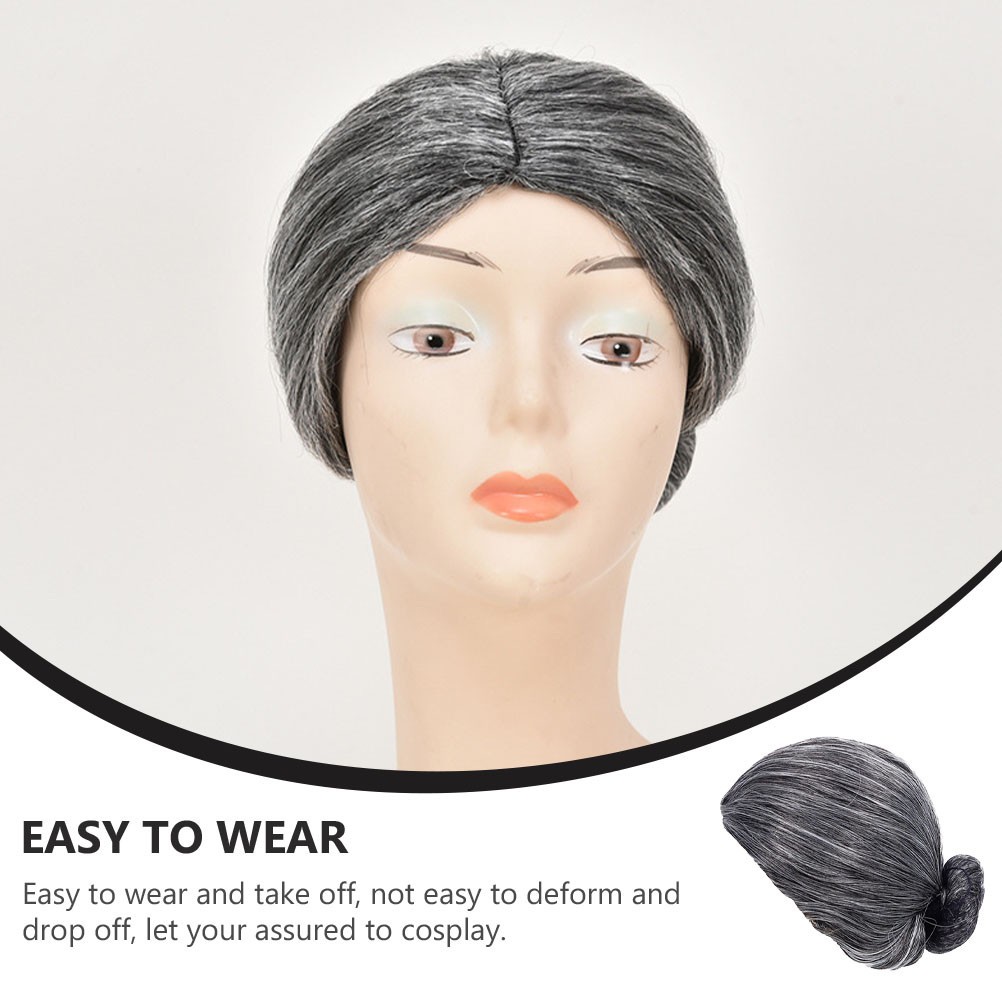1Pcs Old Women Cosplay Wig Grey Durable Reusable High Quality Fiber Accessory