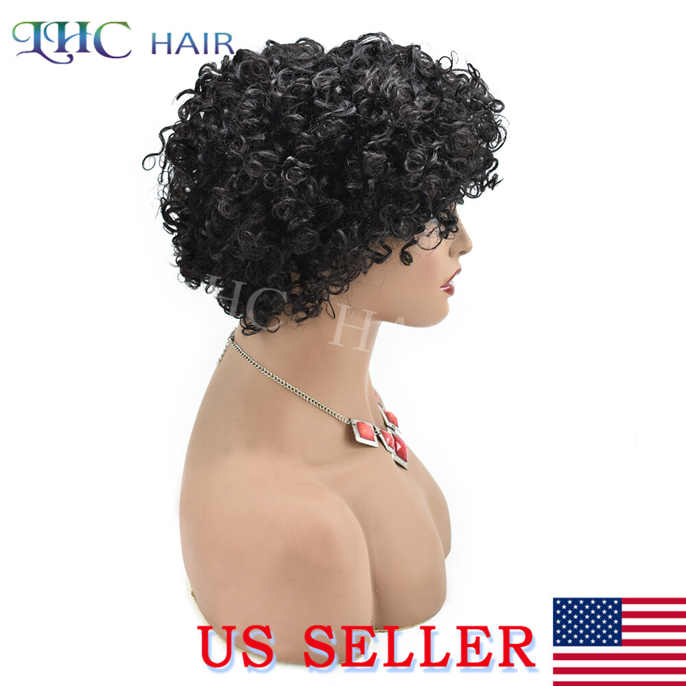 Afro Kinky Curly Black Women Wig None lace Front Elastic Strap African HumanHair