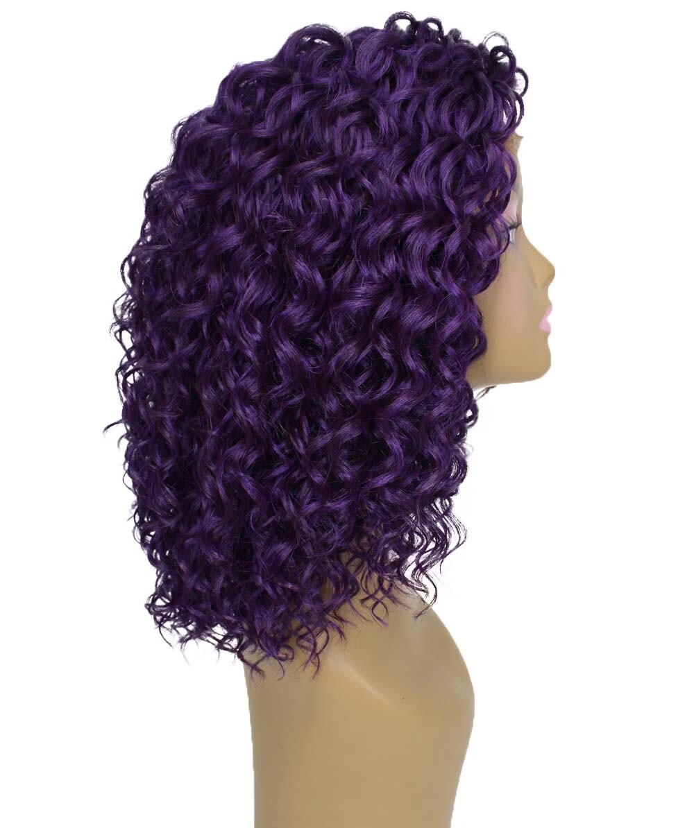LUXLUXE Ada Curly 17.5 Inch Long 13×2.5 Hand-Tied Lace Front Wig, Violet Blende