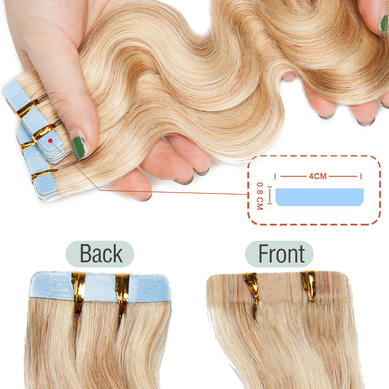60PCS Thick Tape In Remy 100% Real Human Hair Extension Full Head Skin Weft Wavy