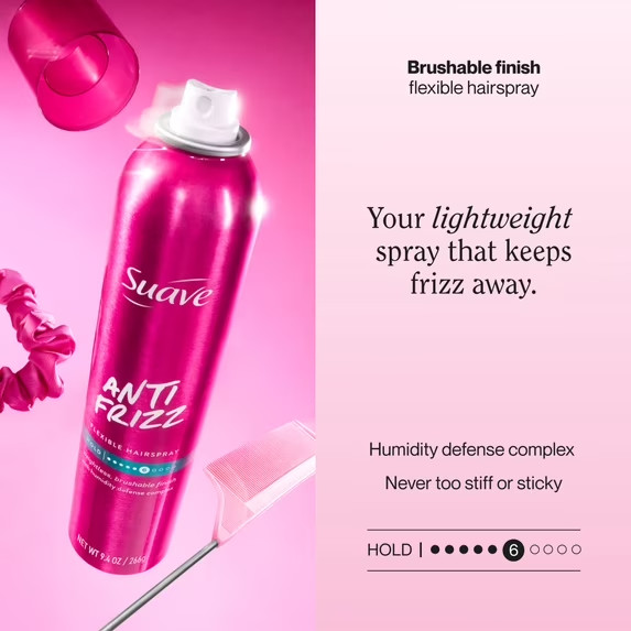 Suave Anti Frizz Flexible Hairspray For Women, Lightweight, Scented, 9.4 OZ