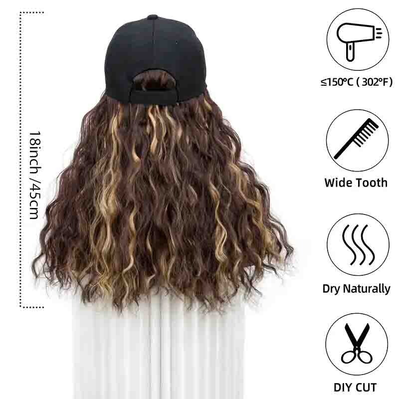 Sports Baseball Cap Wig Water Wave Curly Short Bob Hairstyle Synthetic Hair