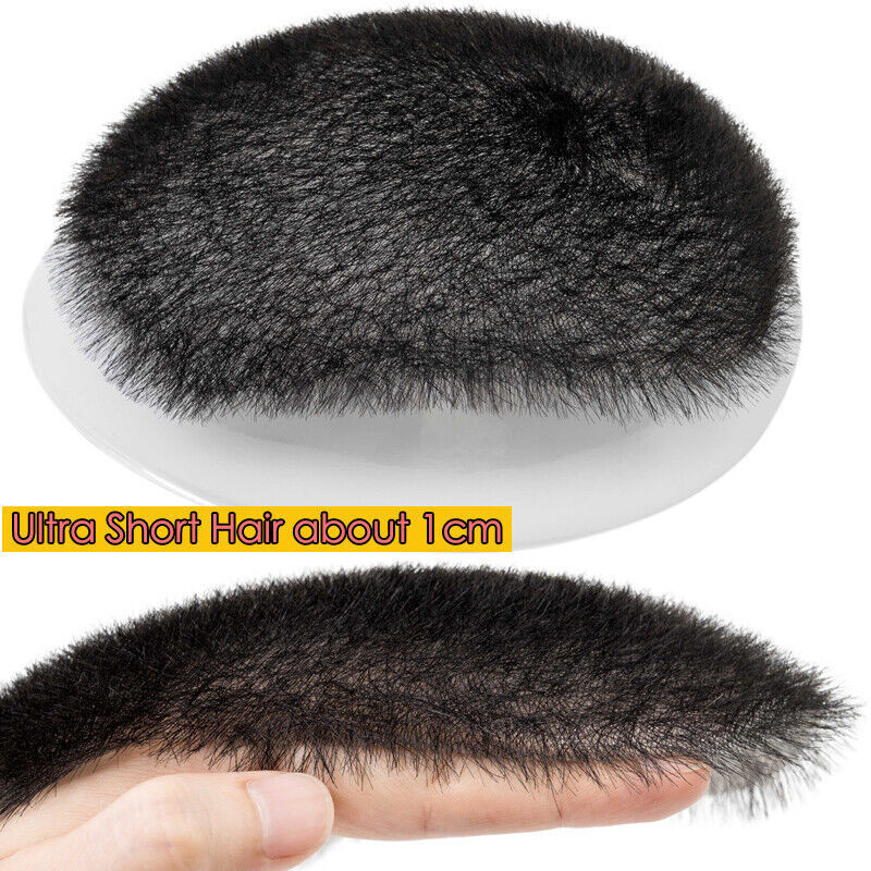 Men Short Buzz Cut Hair PU Thin Skin Toupee Human Hair Scalp Replacement
