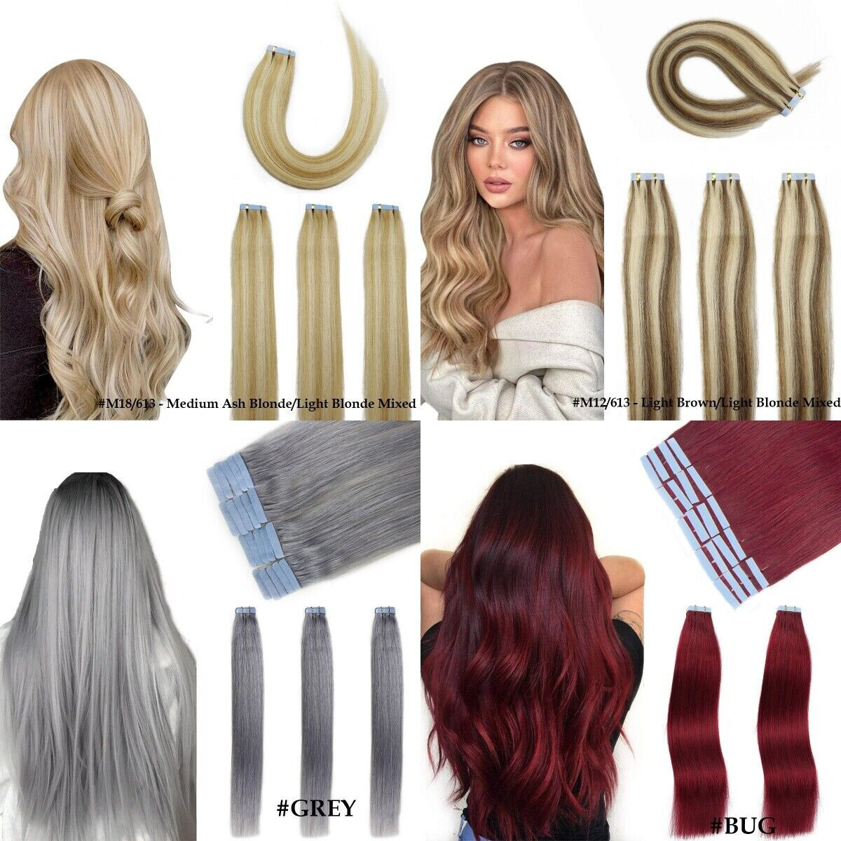 Invisible Tape in Remy Human Hair Extensions Skin Wefts Thick Hair Fashion Color