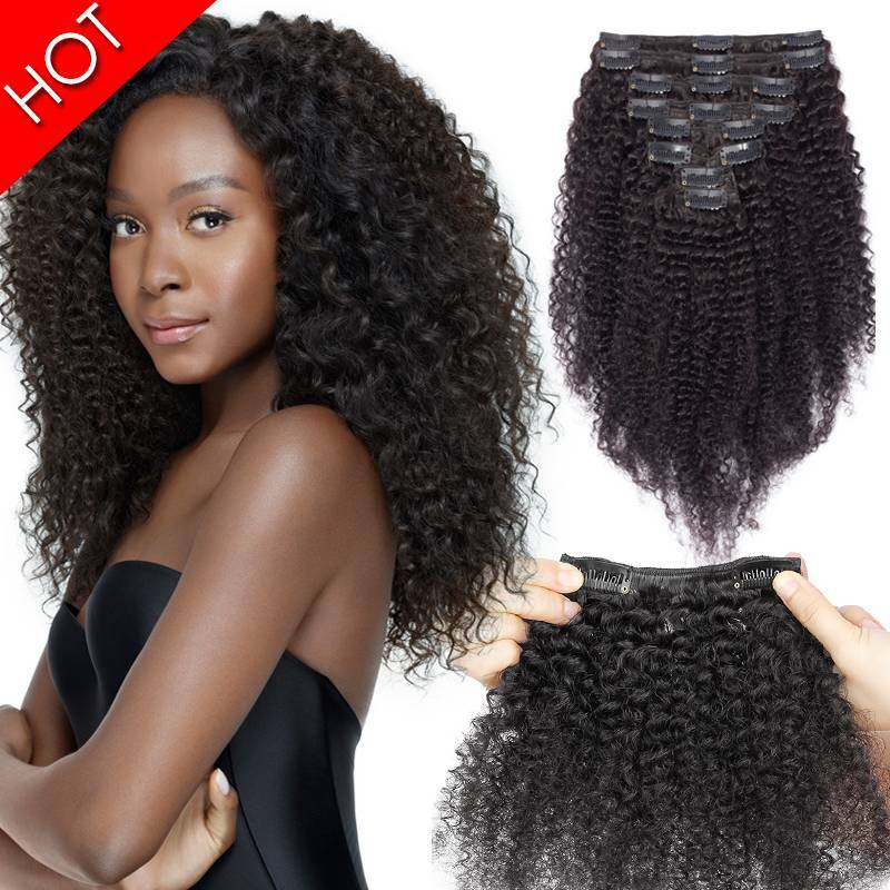 Afro Kinky Curly Straight Clip in REMY Human Hair Extension Thick Full 2-3 Sets