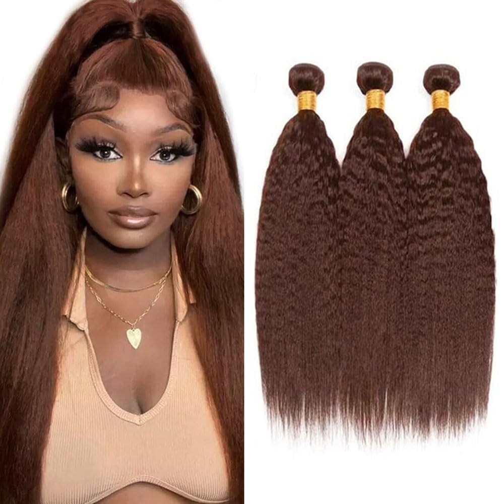 Color #4 Bundles Yaki Straight Bundle Human Hair 16 18 20Inch Brazilian Virgi…