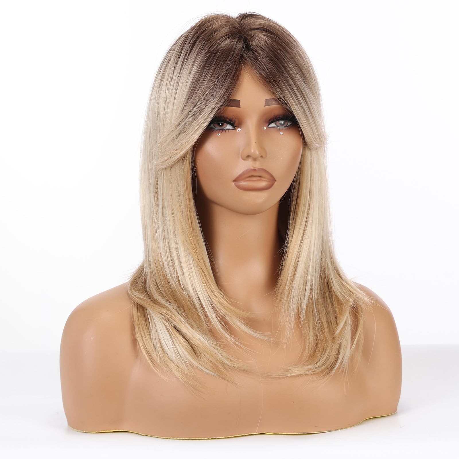 Mixed Blonde Wig with Curtain Bangs Medium Length Layered Hair Wig for Women …