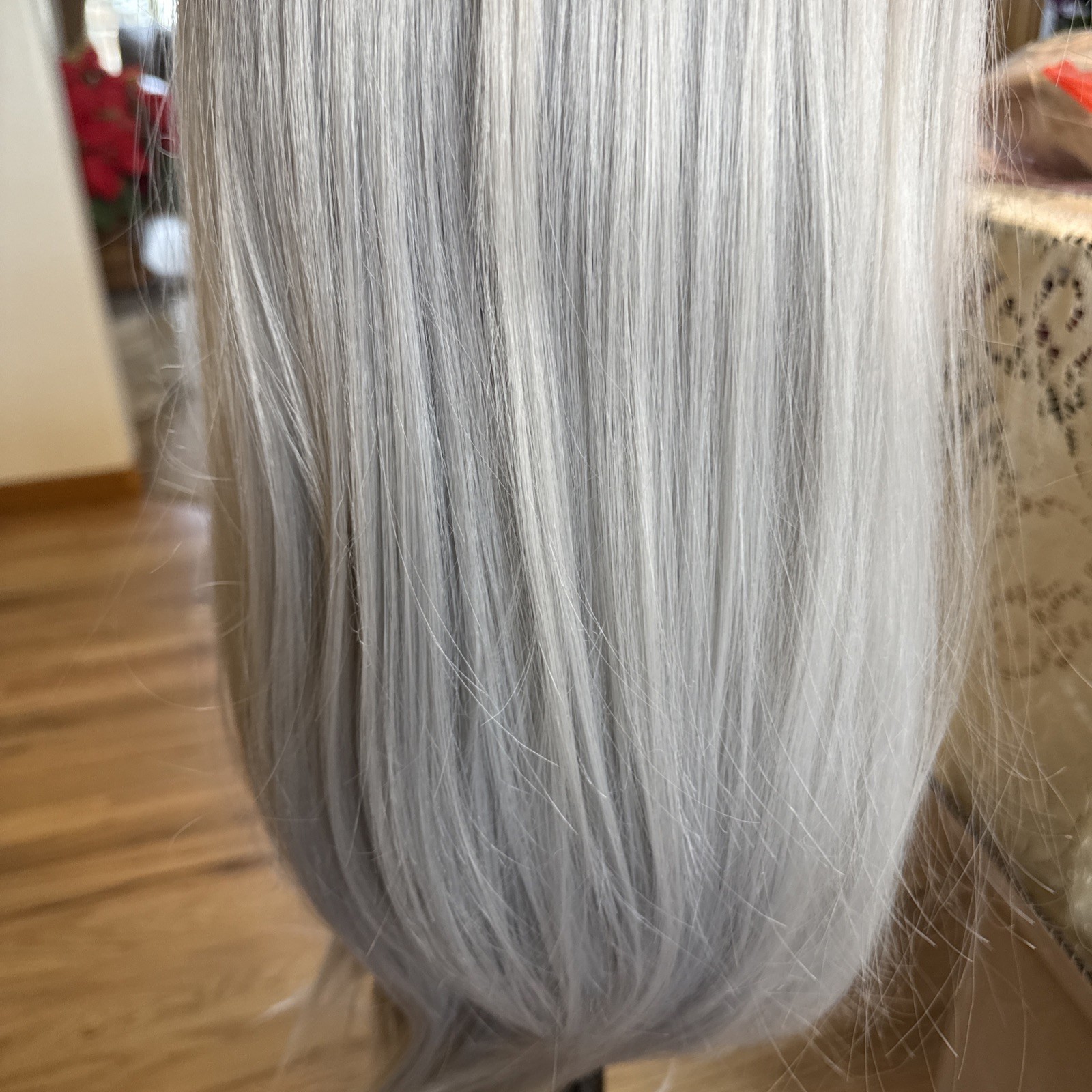 Lace Frontal Wig 25” So Soft Beautiful Silver Gray Ombré Black Top 207