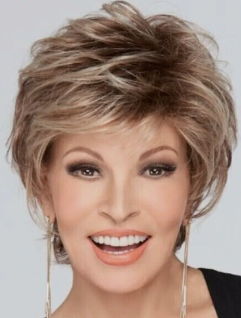 Raquel Welch Short Fluffy Wavy Layered Blonde Mix Synthetic Hair Celebrity Wigs