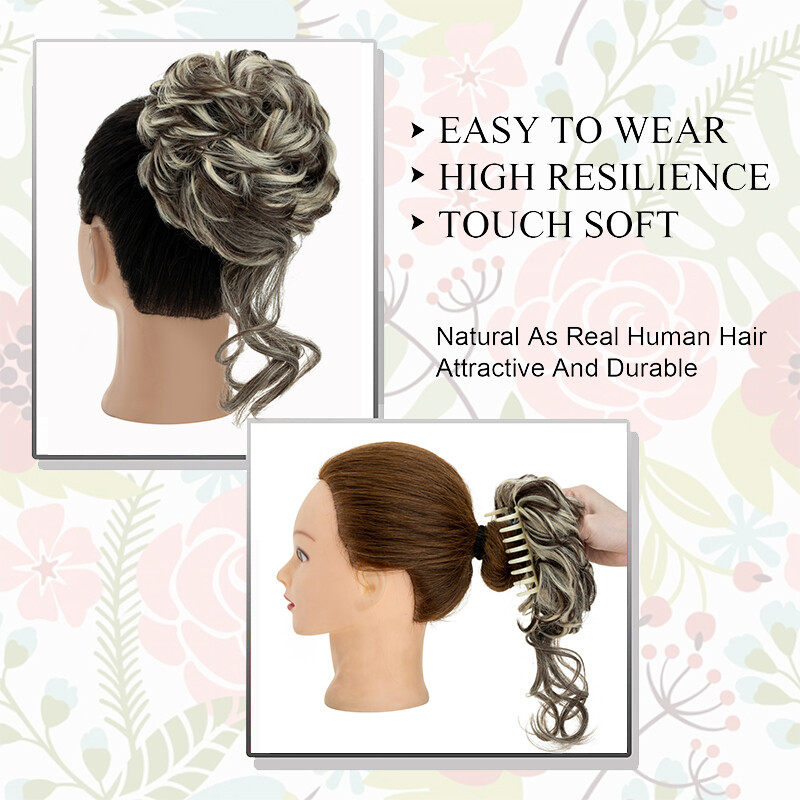 Thick Messy Bun Scrunchie Updo False Cover Curly Claw Clip Hair Extensions Women