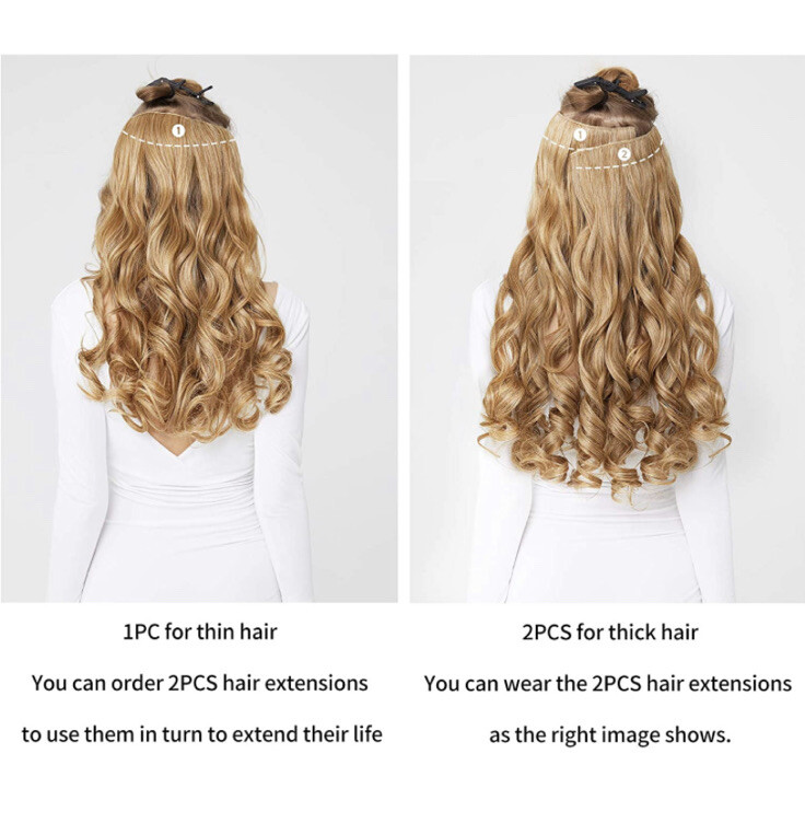 REECHO 18″ 1 Pk 3/4 Full Head Curly Wavy Clips in on Synthetic Hair Ext Brown