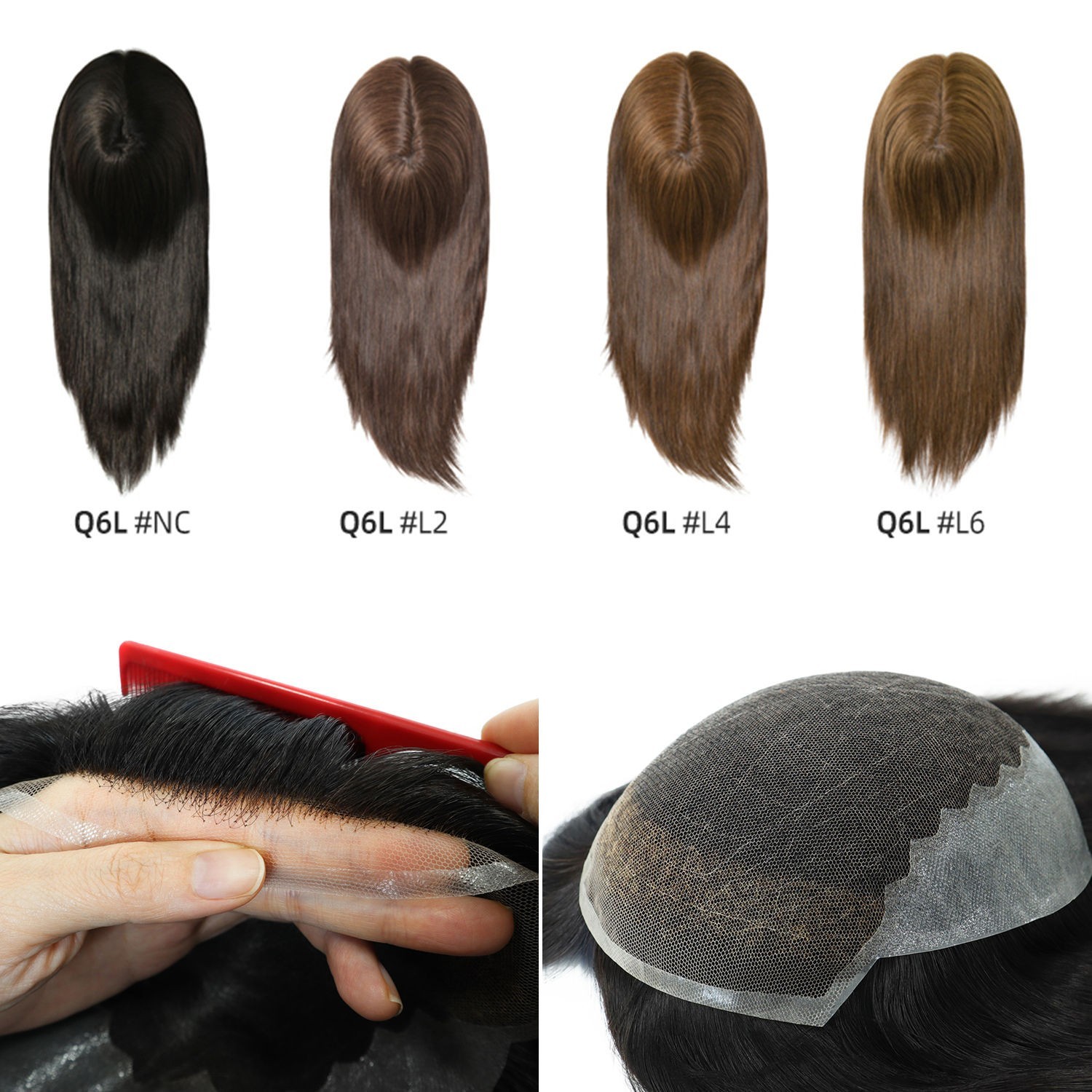 Womens For Wig Human Hair Replecement System Lace Poly Skin Medium Hairpieces Q6
