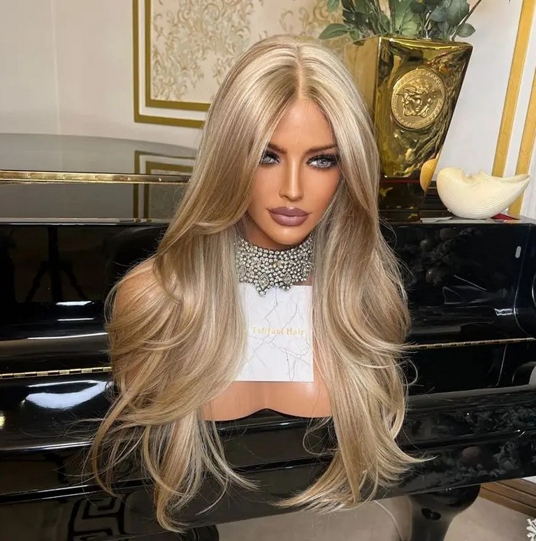 26 Inch Ombre Golden Ash Blonde Human Hair 13×4 Lace Front Wigs for Party