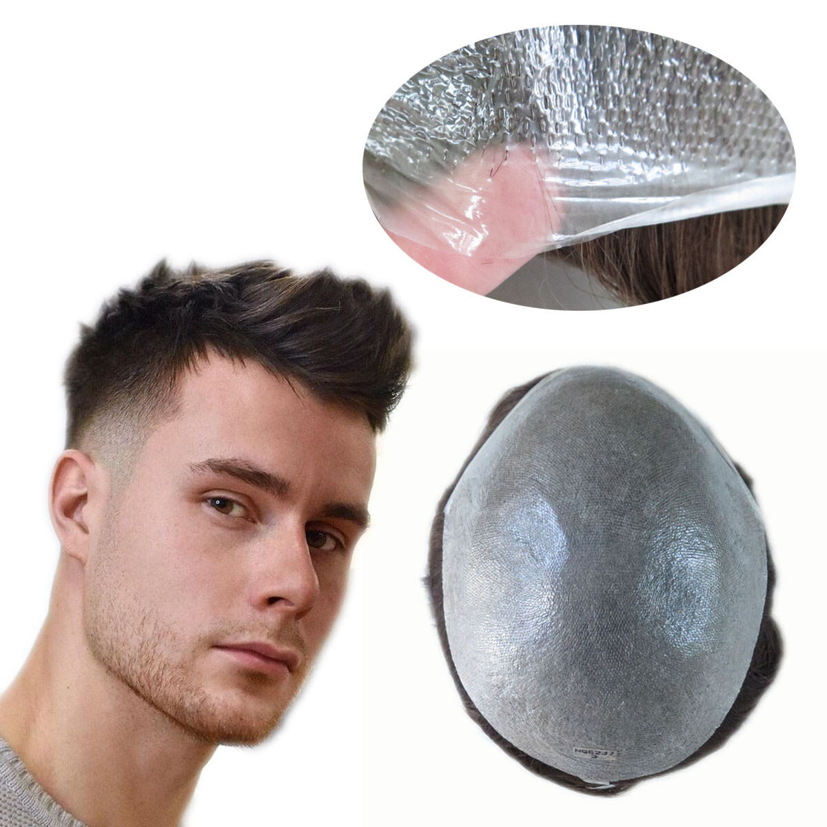 Super Thin Skin Mens Human Hair Replecement System Mens Toupee 8X10 Brown NG #2