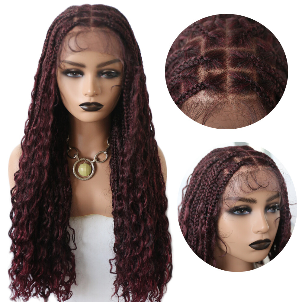 Hand Tied Lace Front Lightweight Box Braids Women Wig Synthetic Wavy Hair 29″ US