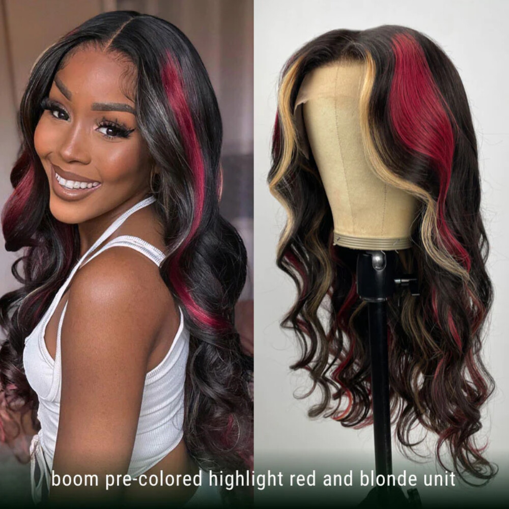 Malaysian Highlight Blonde Body Wave 13×4 Lace Front Wig Human Hair Skunk Stripe