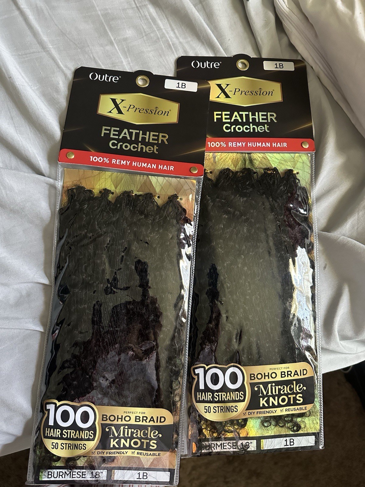 Outre X-Pression Feather Crochet Boho Braid Remy Human Hair 18″ 1B Black