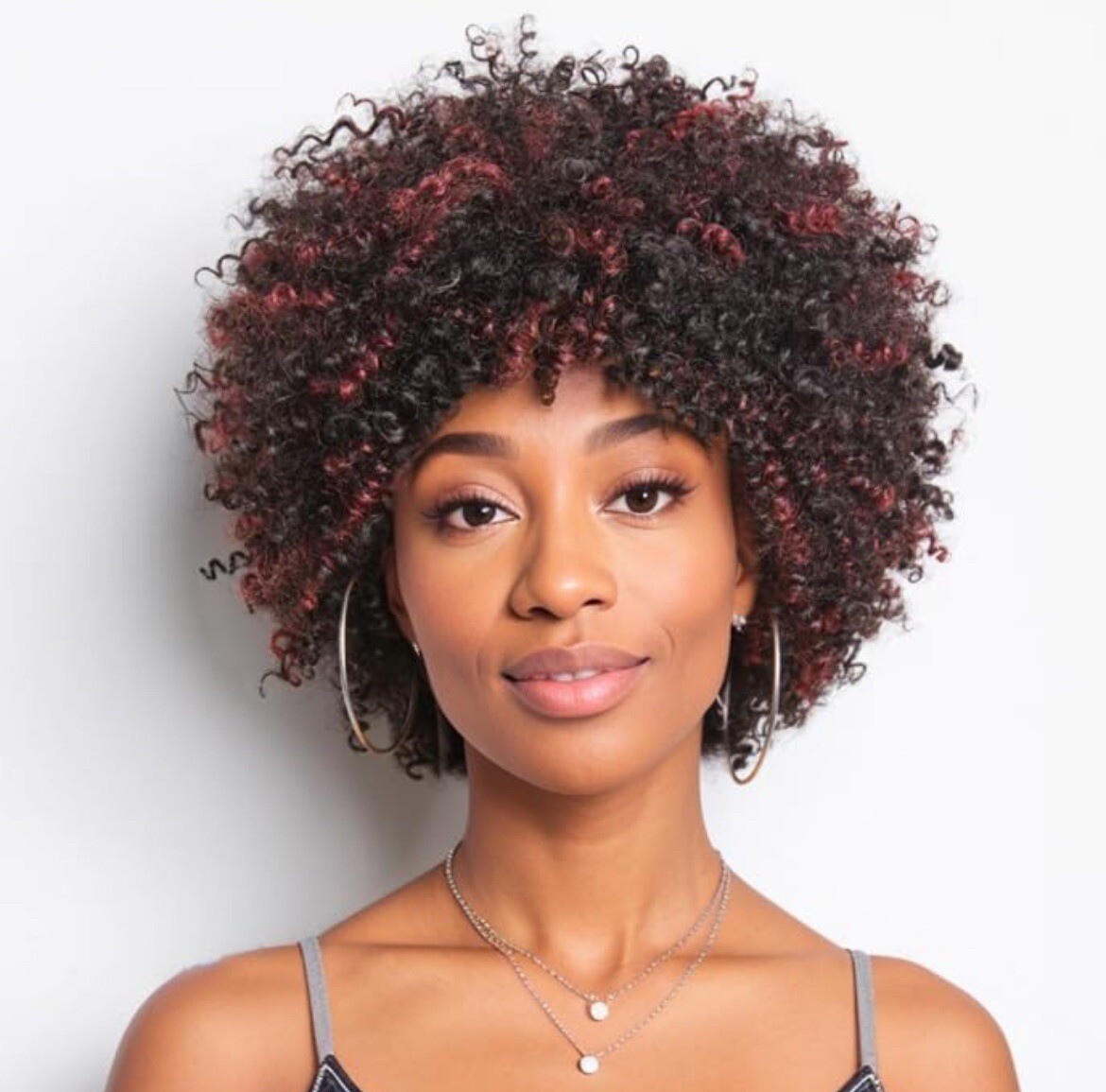 Fluffy Burgundy Curly Wig Highlight Afro Curls Wigs Human Hair