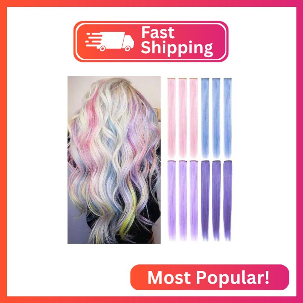 ZHAOWWEI 12 PCS Colored Extensions Multi-Colors Party Highlights Streak Syntheti
