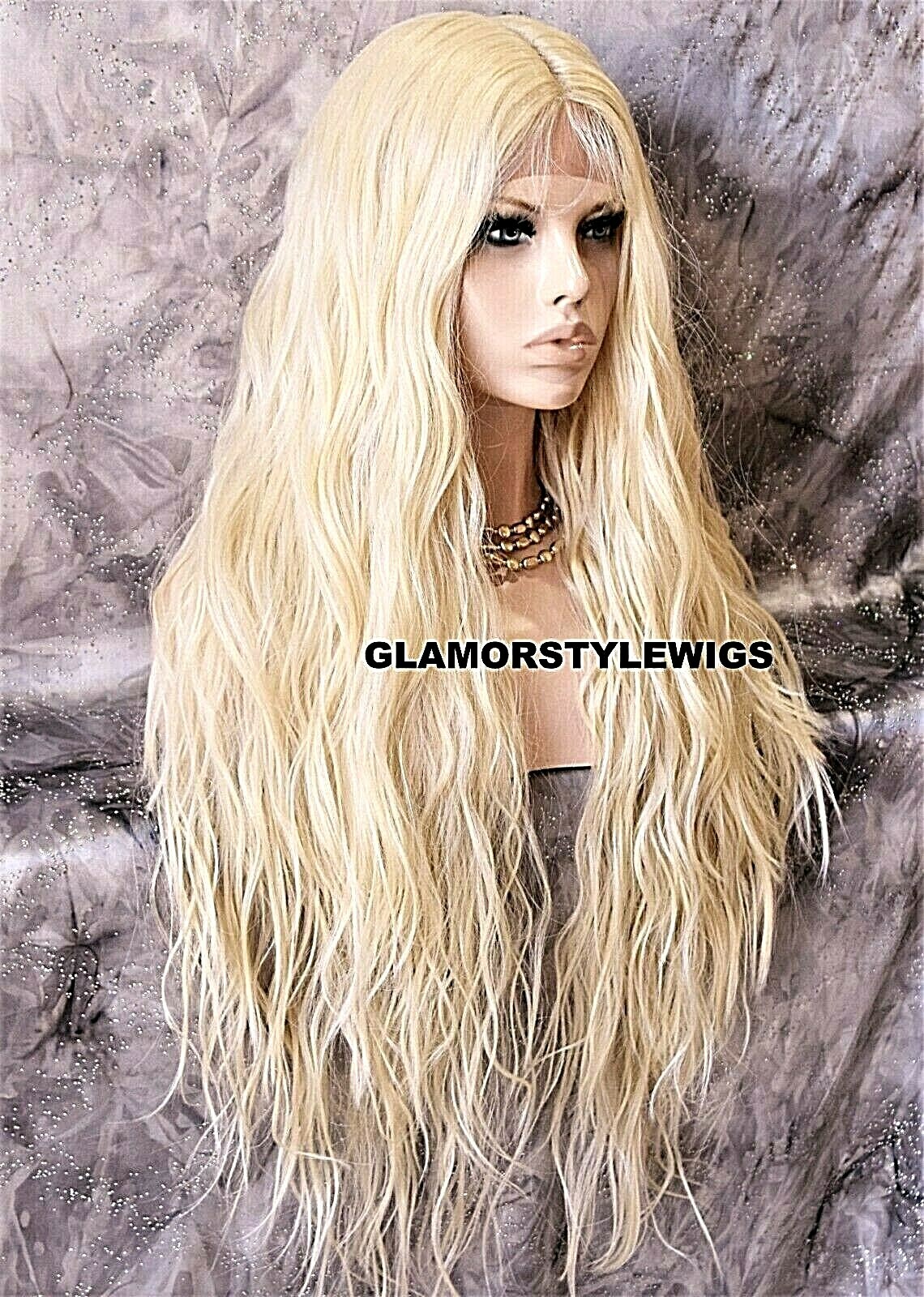 3 WAYS PART LACE FRONT FULL WIG EXTRA LONG WAVY LAYERED BLEACH BLONDE HEAT OK