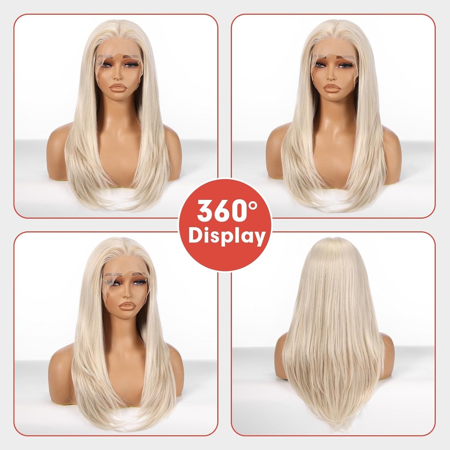 HD Blonde Lace Front Human Hair Blend Straight Wigs