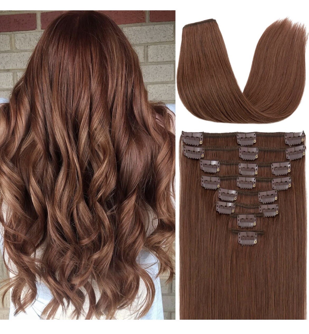 S-noilite Clip In Hair Extensions 100% Remy Human Hair Auburn -Length 16in – #33