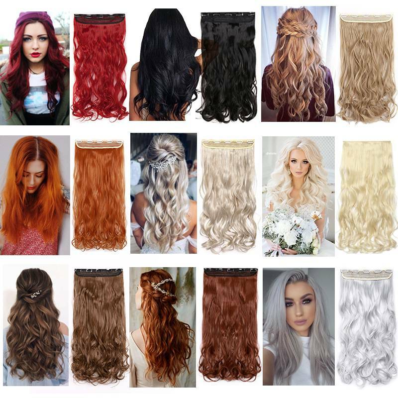 Soft Thick As Human Hair Synthetic 3/4 Full Head Clip In Hair Extension Black