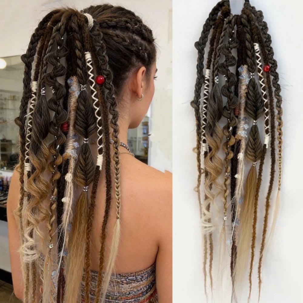 Elastic Dread Ponytail Boho Braided Ponytail Extension Dread Ponytail Extensions