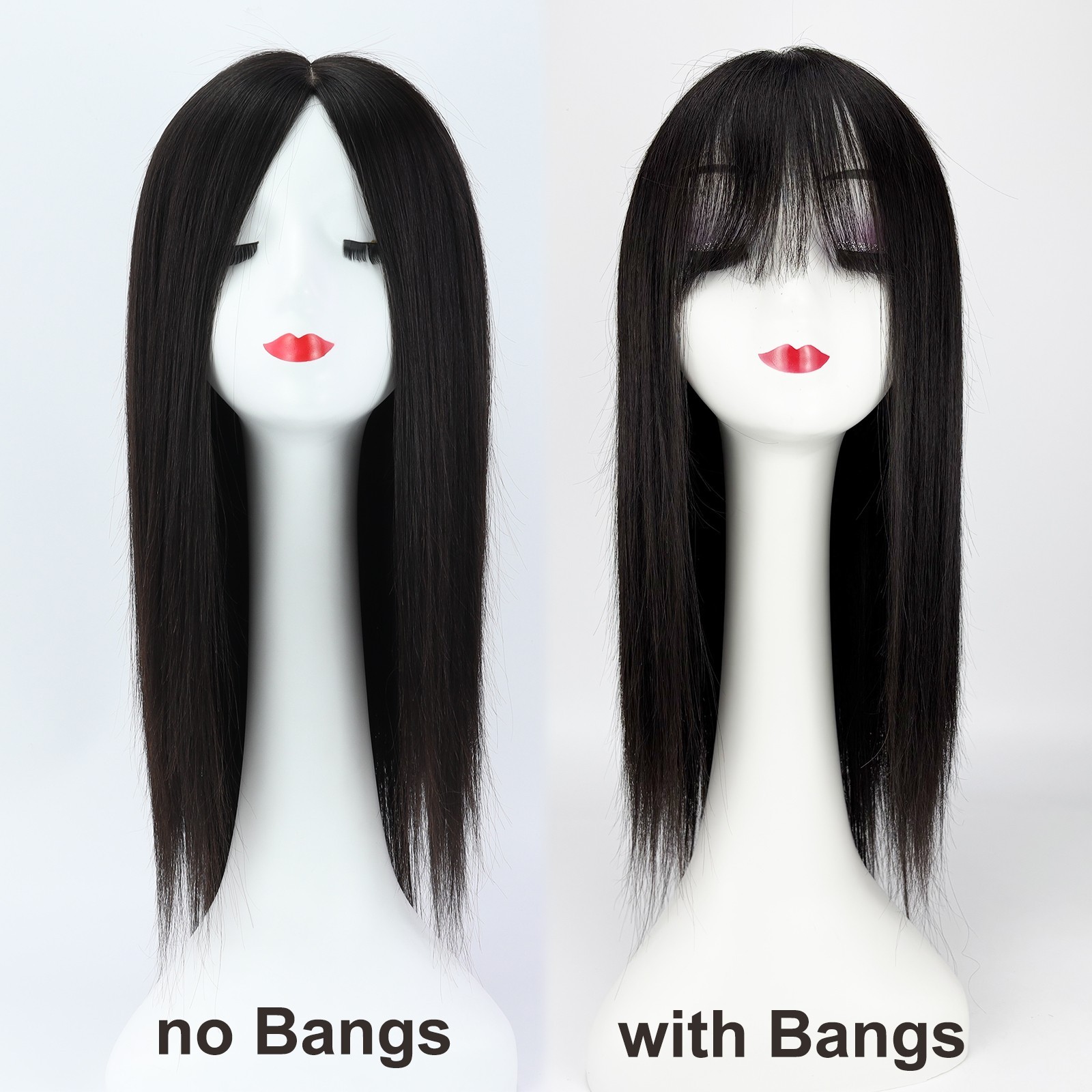 Black Silk Top Real Human Hair With PU Around Elastic Net Straight Medical Wig