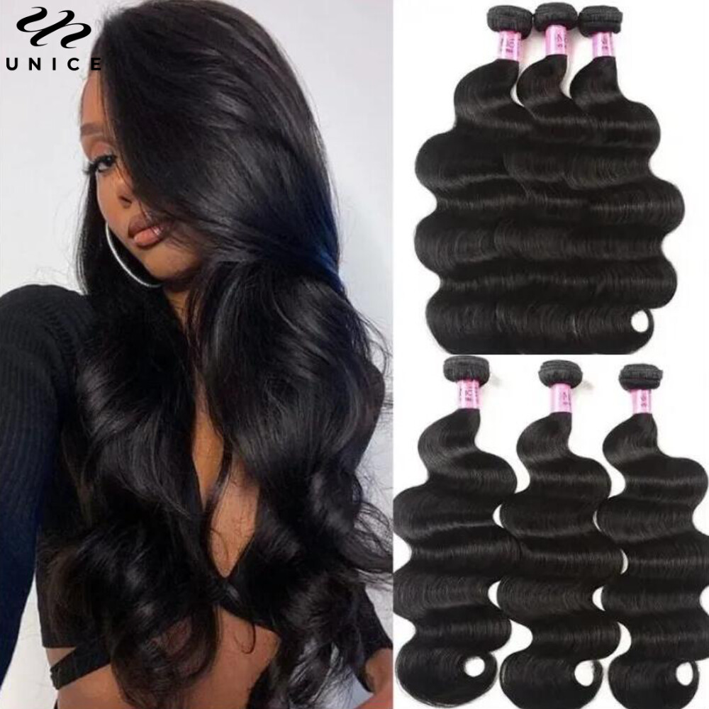 UNice Hair Brazilian Body Wave 3 Bundles 100% Human Hair Extensions Hair Weaves