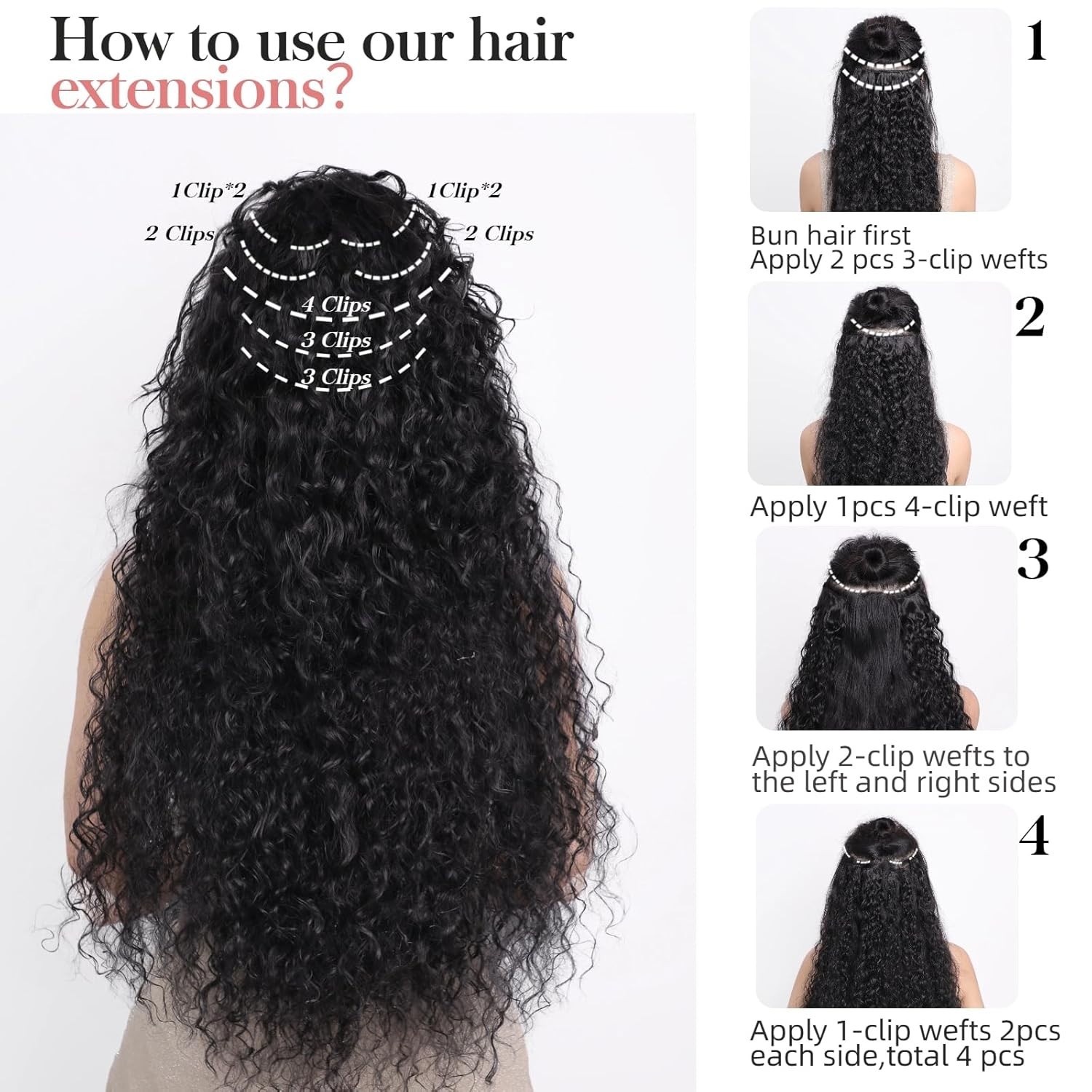 Snap-Clip on Wavy Hair Extensions 24″ Lace Weft 9 Pieces Soft and Natural New