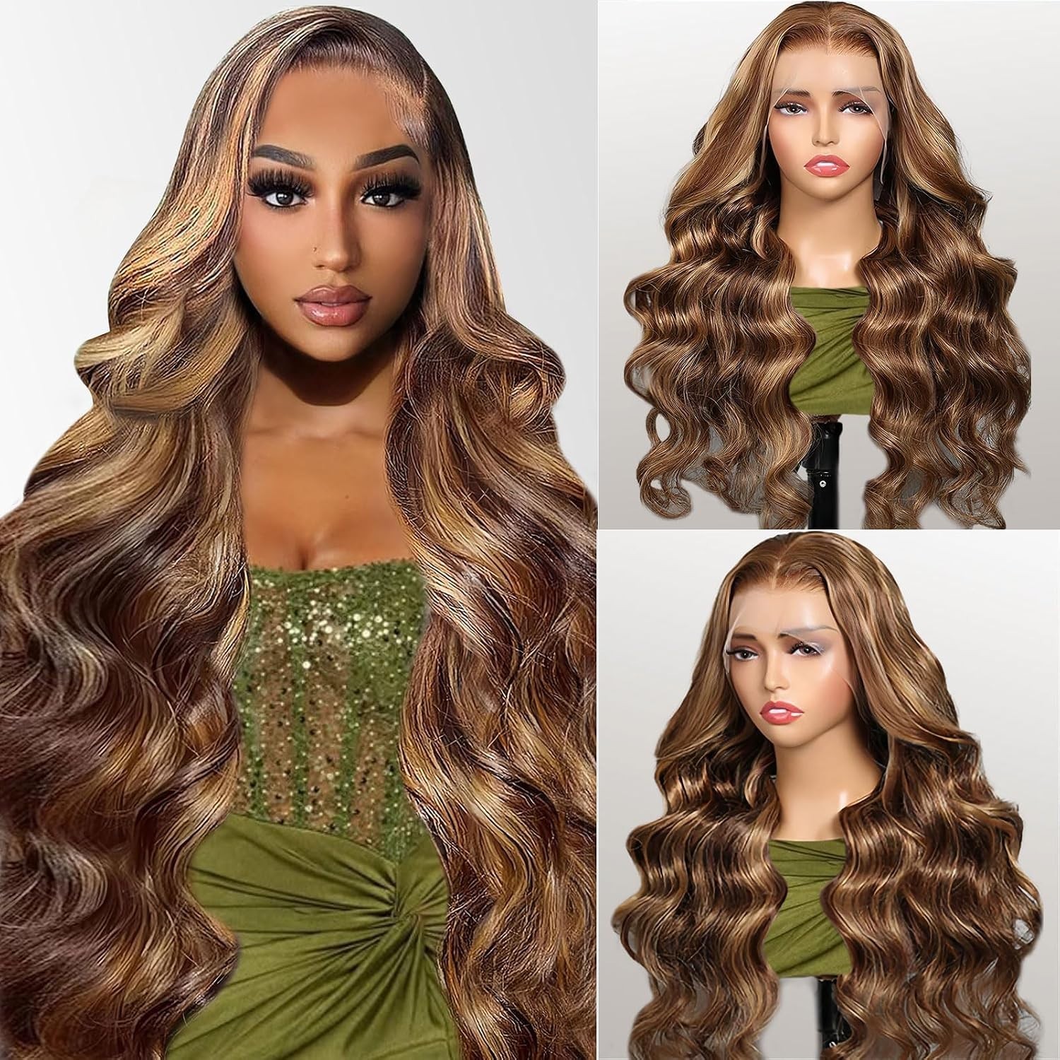 Qimo Honey Blonde Wig Human Hair 22 Inch Glueless Body Wave 13×6 HD Lace Front
