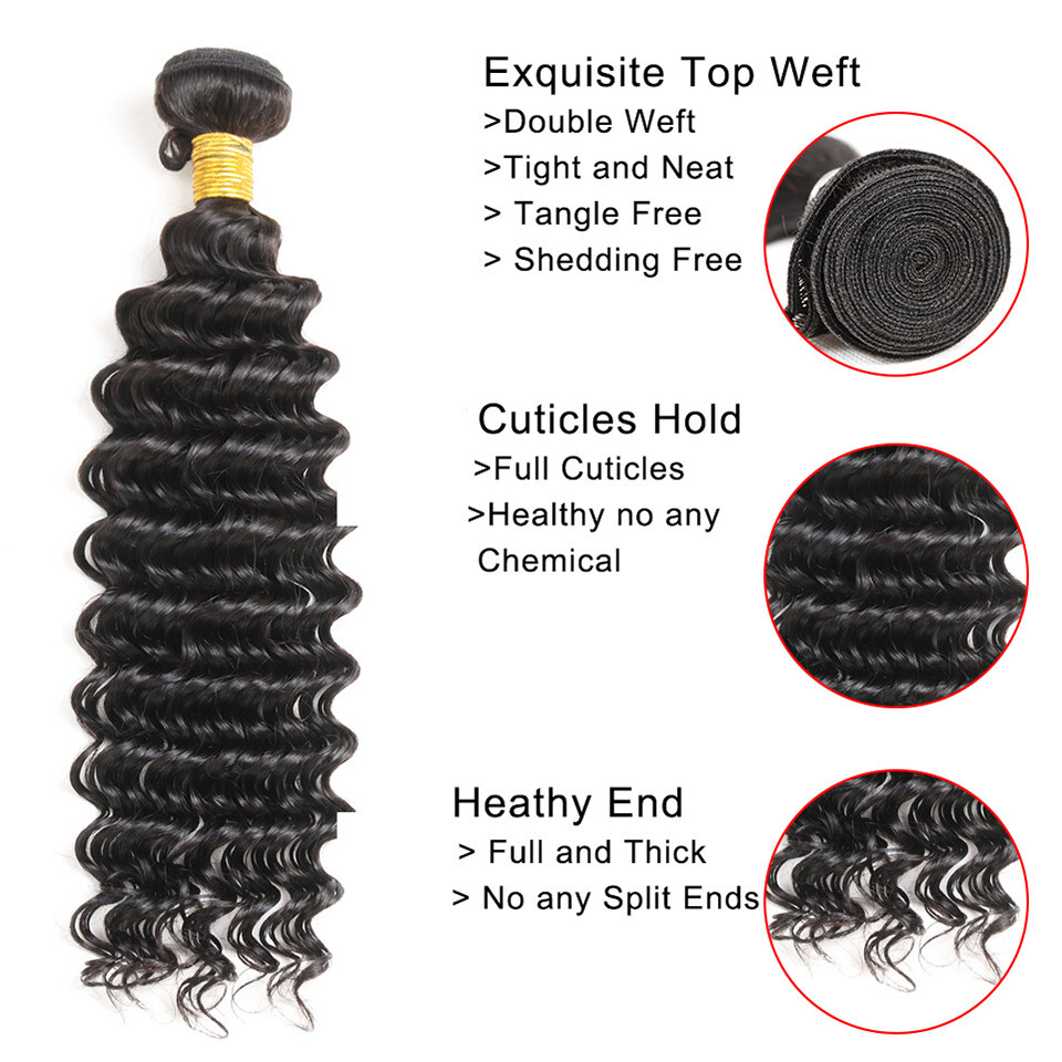 10A Mink Deep Wave Brazilian Virgin Remy Human Hair Extra Thick Natural Black