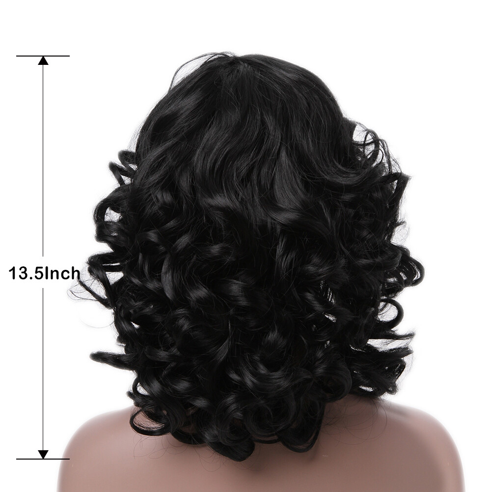 Afro Curly Kinky Wavy Wig with Bangs Black Glueless Afro Natural Wig Heat Safe