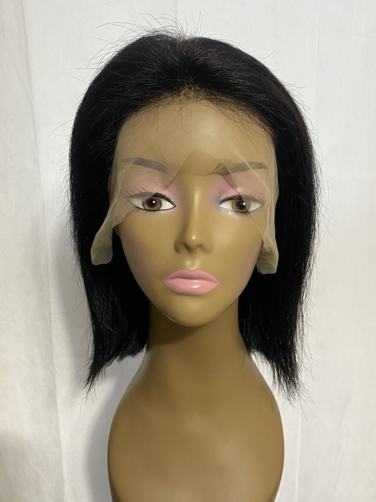 12” Glueless Lace Front Bob Wig 13×4 Pre Plucked Human Hair Black Medium Cap